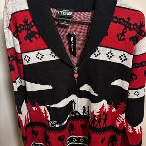 IT! Welcome To Derry Red & Black Holiday Zip Shawl Sweater - Men’s 2XL